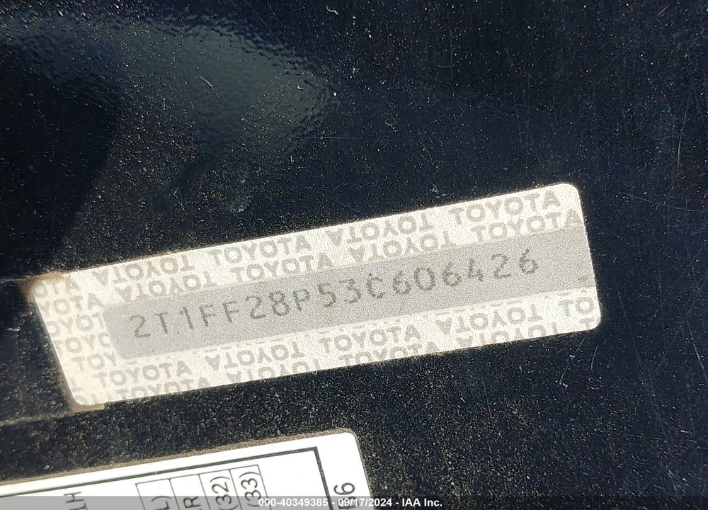 2003 TOYOTA CAMRY SOLARA SLE V6 VIN: 2T1FF28P53C606426