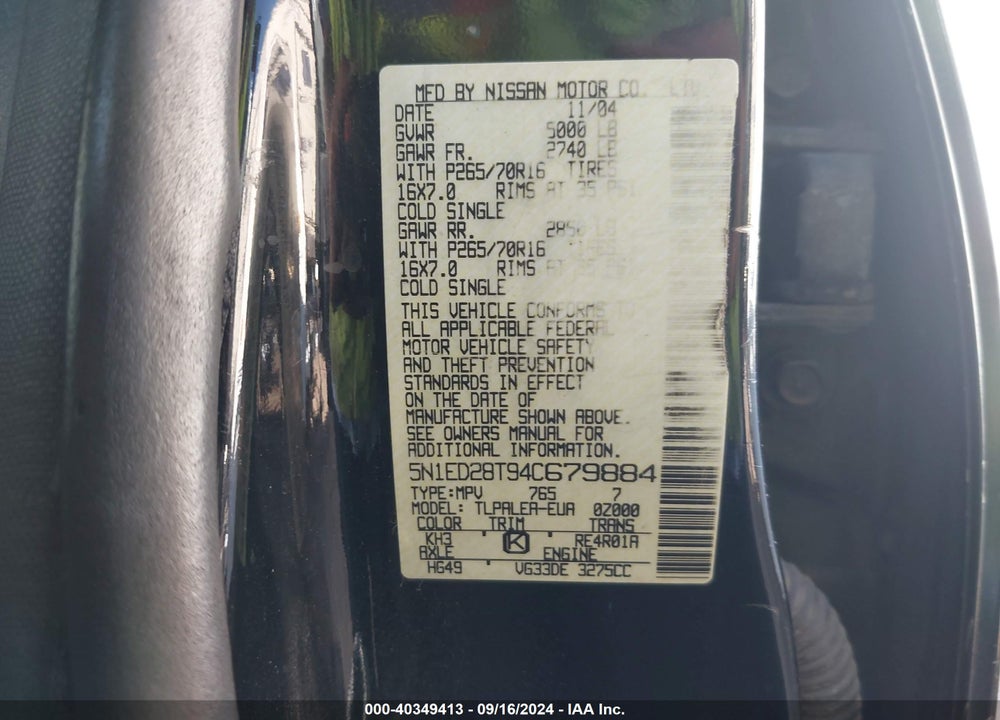 2004 NISSAN XTERRA XE VIN: 5N1ED28T94C679884