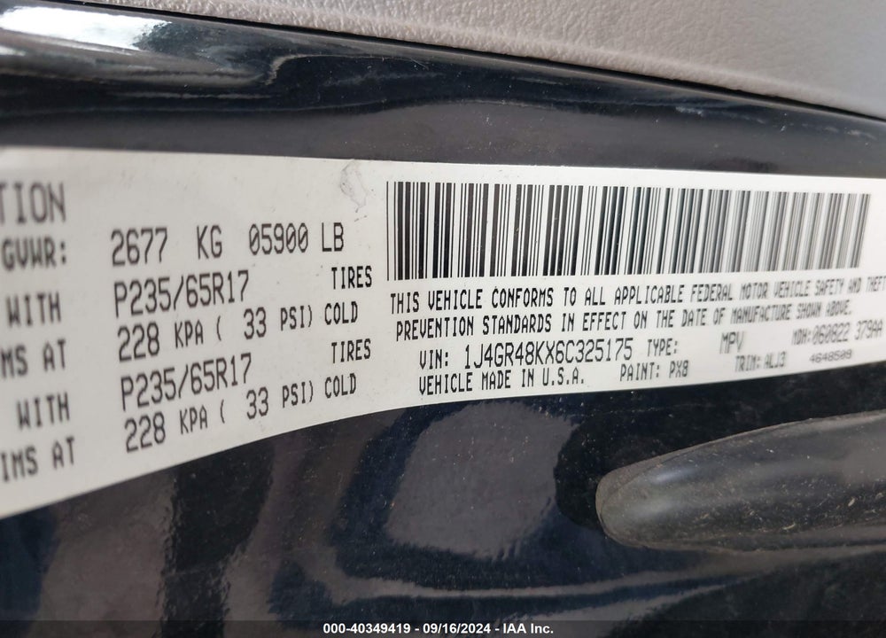 2006 JEEP GRAND CHEROKEE LAREDO VIN: 1J4GR48KX6C325175