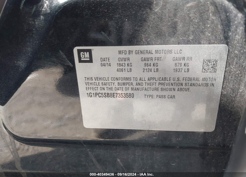 2014 CHEVROLET CRUZE 1LT AUTO VIN: 1G1PC5SB8E7353580