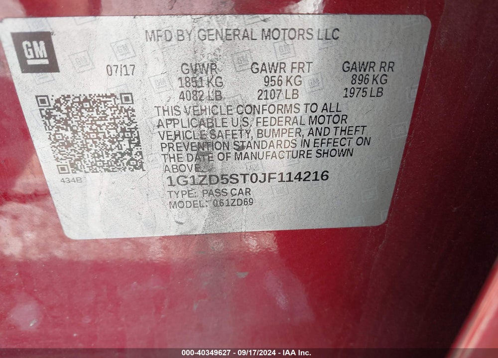2018 CHEVROLET MALIBU LT VIN: 1G1ZD5ST0JF114216