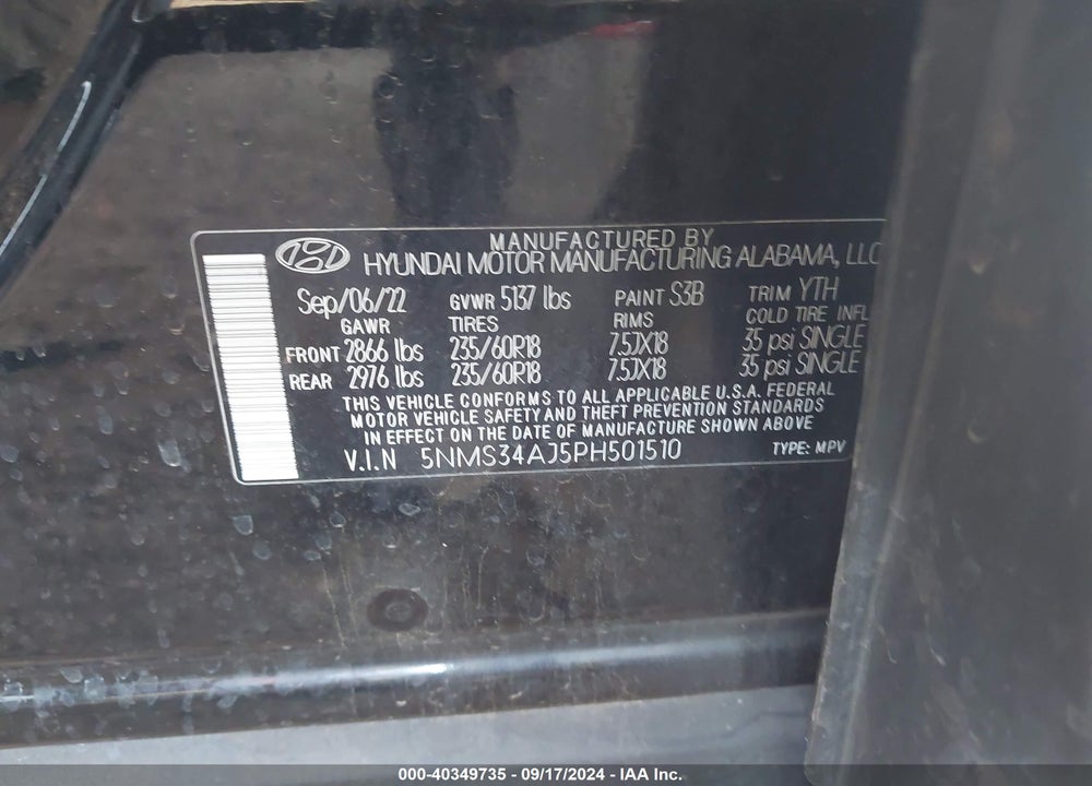2023 HYUNDAI SANTA FE SEL VIN: 5NMS34AJ5PH501510