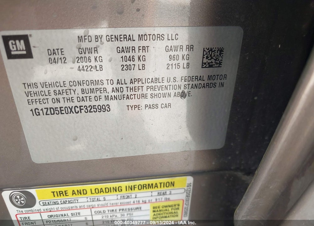 2012 CHEVROLET MALIBU 2LT VIN: 1G1ZD5E0XCF325993