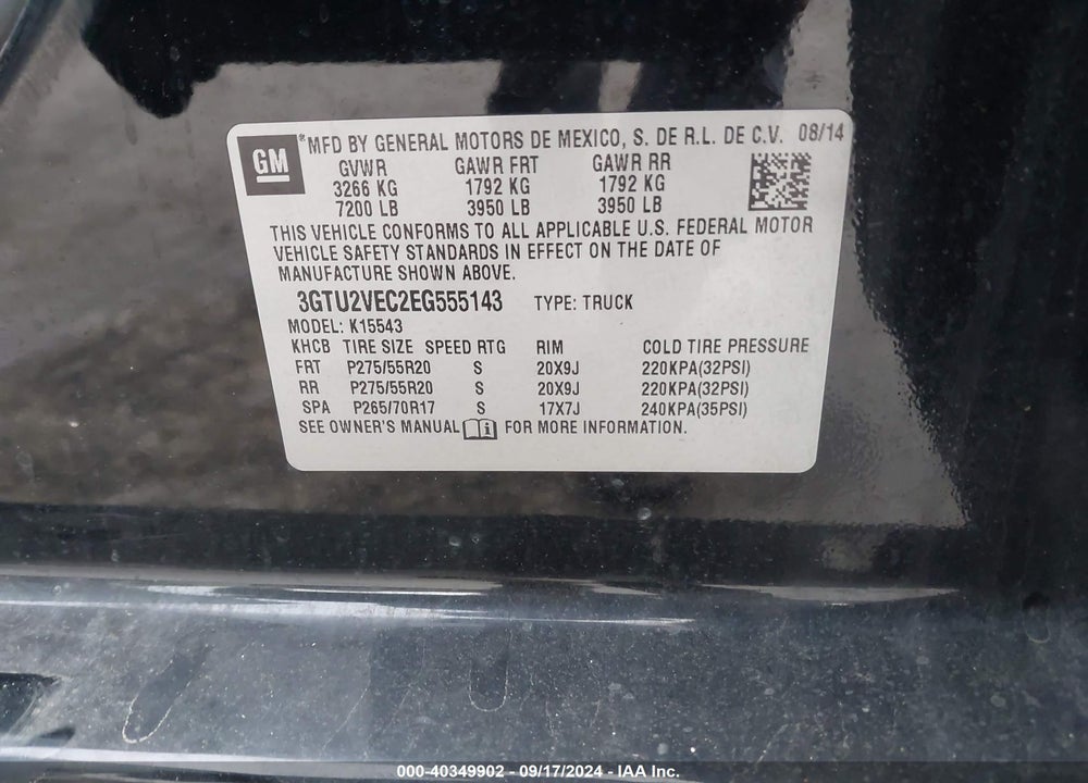 2014 GMC SIERRA 1500 SLT VIN: 3GTU2VEC2EG555143