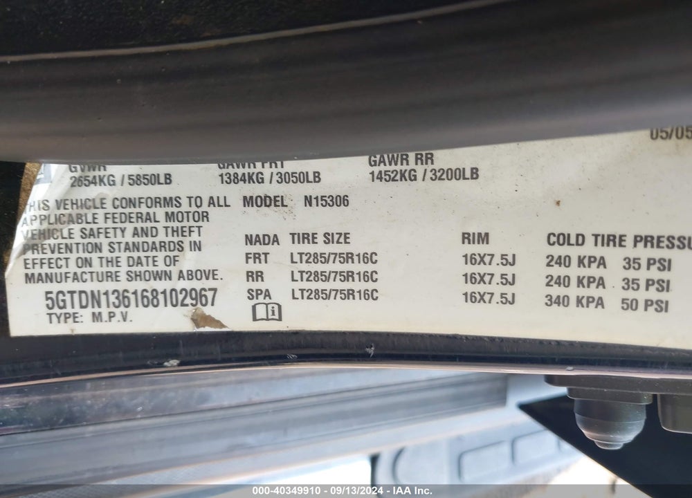 2006 HUMMER H3 SUV VIN: 5GTDN136168102967