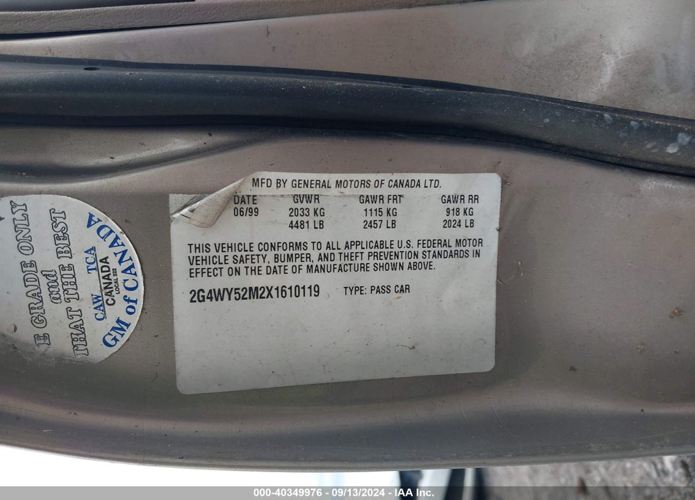 1999 BUICK CENTURY LIMITED VIN: 2G4WY52M2X1610119