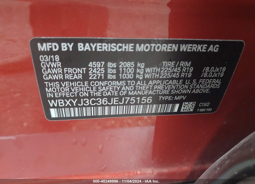 2018 BMW X2 SDRIVE28I VIN: WBXYJ3C36JEJ75156