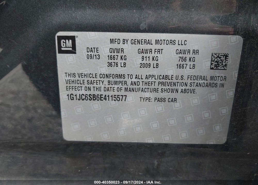2014 CHEVROLET SONIC LT AUTO VIN: 1G1JC6SB6E4115577