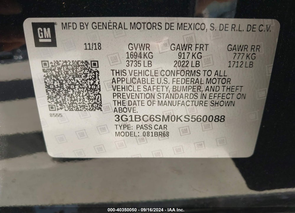 2019 CHEVROLET CRUZE LS VIN: 3G1BC6SM0KS560088