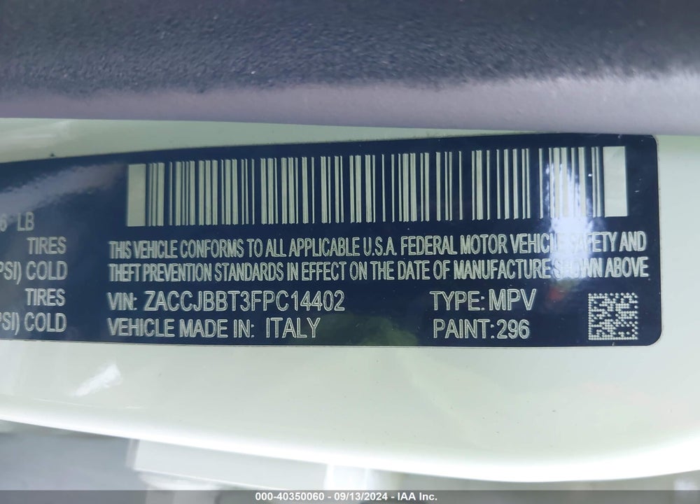 2015 JEEP RENEGADE LATITUDE VIN: ZACCJBBT3FPC14402