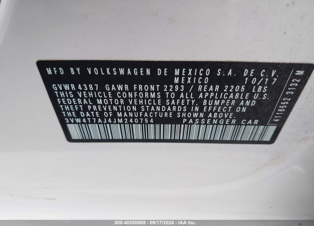 2018 VOLKSWAGEN JETTA 2.0T GLI VIN: 3VW4T7AJ4JM240754