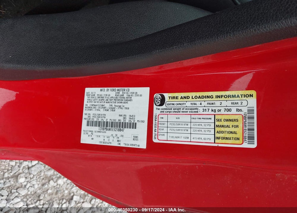 2014 FORD MUSTANG V6 PREMIUM VIN: 1ZVBP8AM1E5218847