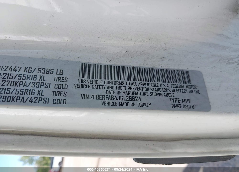 2018 RAM PROMASTER CITY TRADESMAN VIN: ZFBERFAB4J6L29624