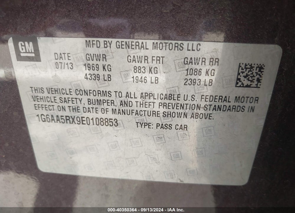 2014 CADILLAC ATS STANDARD VIN: 1G6AA5RX9E0108853