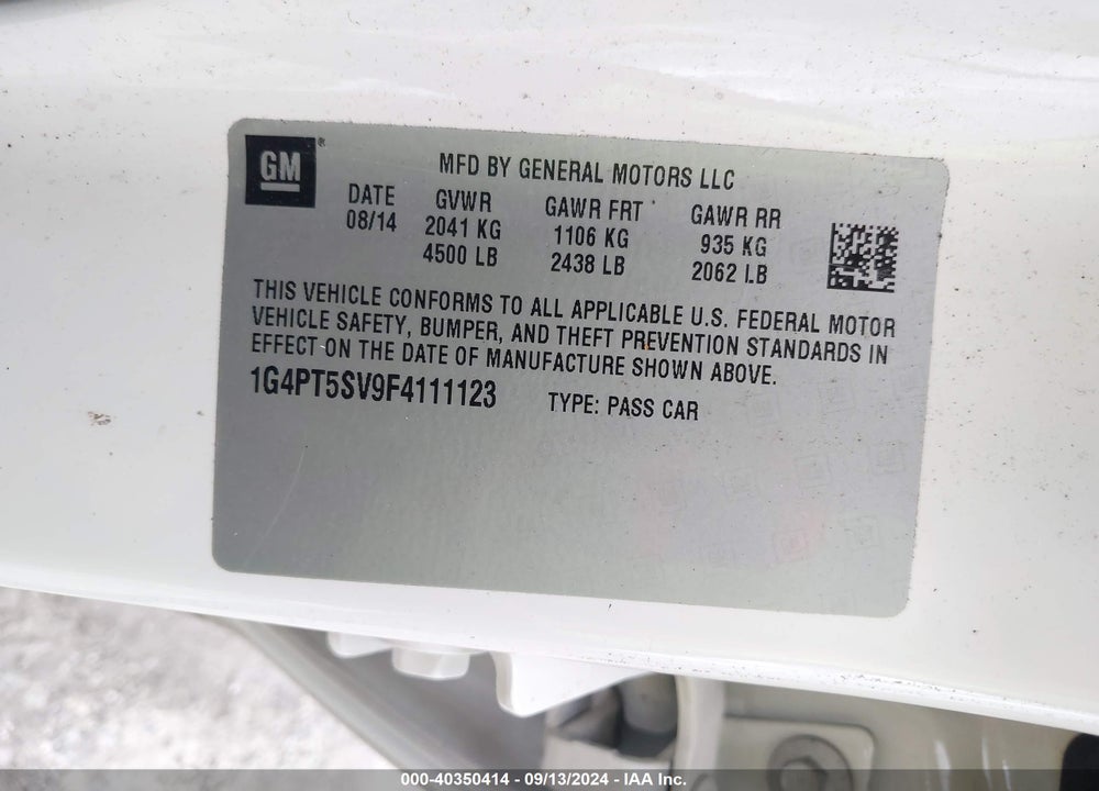 2015 BUICK VERANO PREMIUM TURBO GROUP VIN: 1G4PT5SV9F4111123