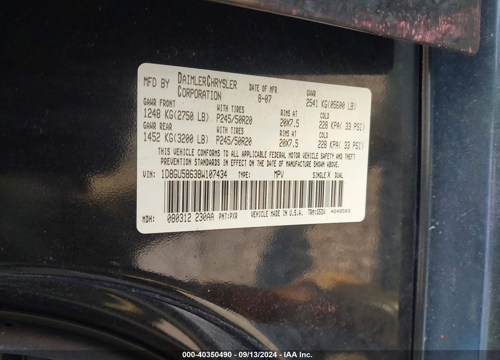 2008 DODGE NITRO SLT/RT VIN: 1D8GU58638W107434
