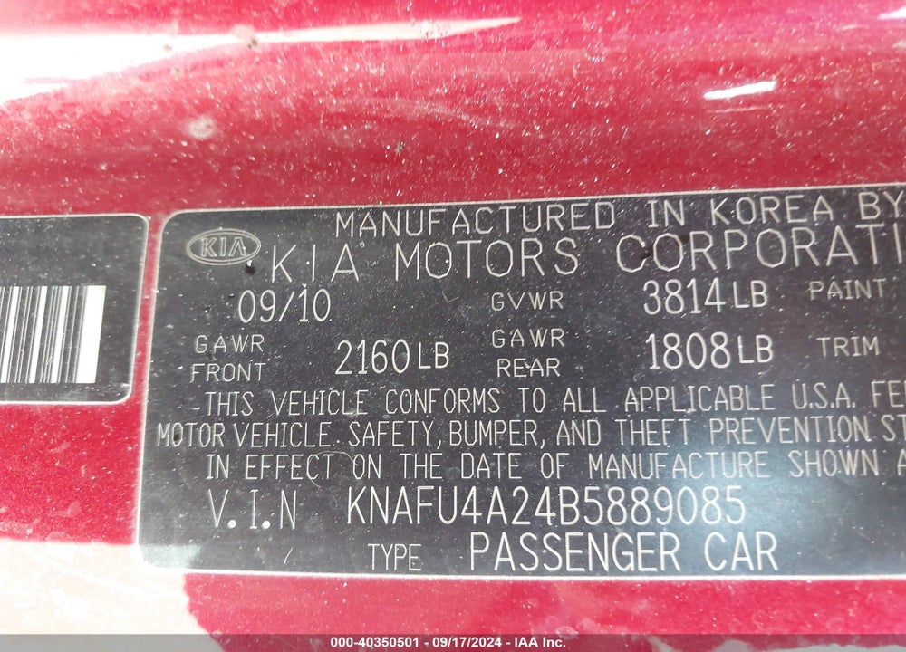 2011 KIA FORTE EX VIN: KNAFU4A24B5889085
