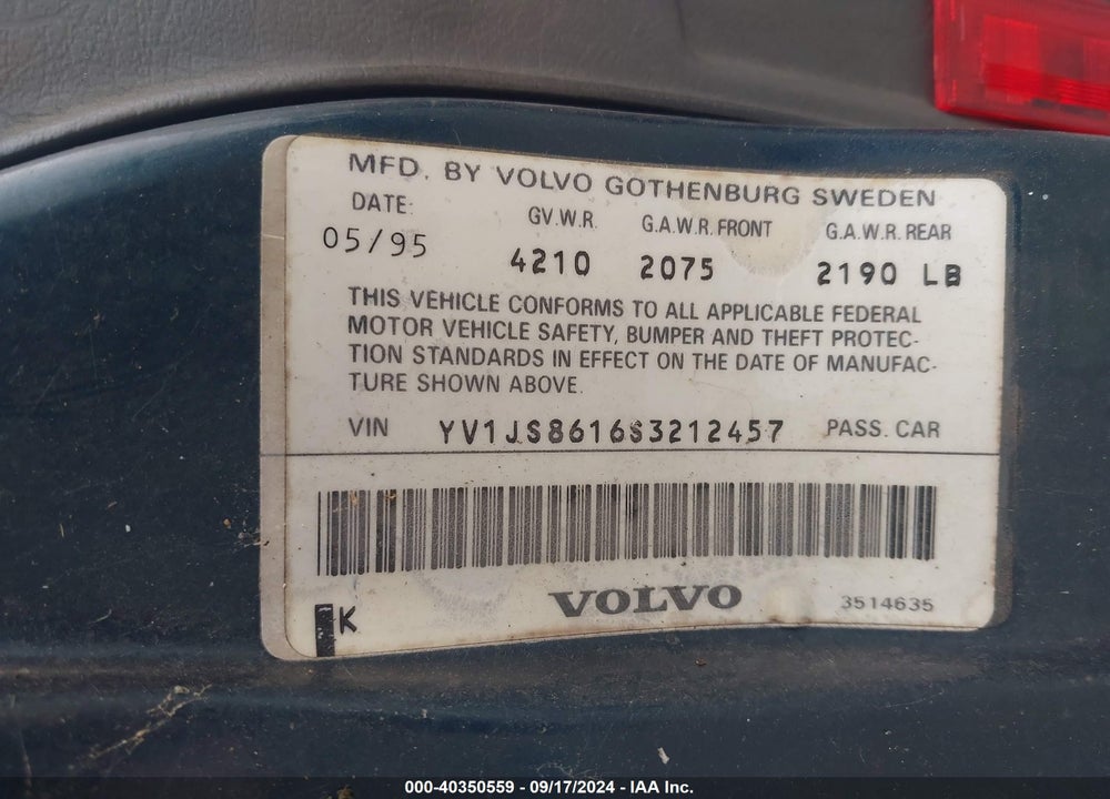 1995 VOLVO 940 VIN: YV1JS8616S3212457