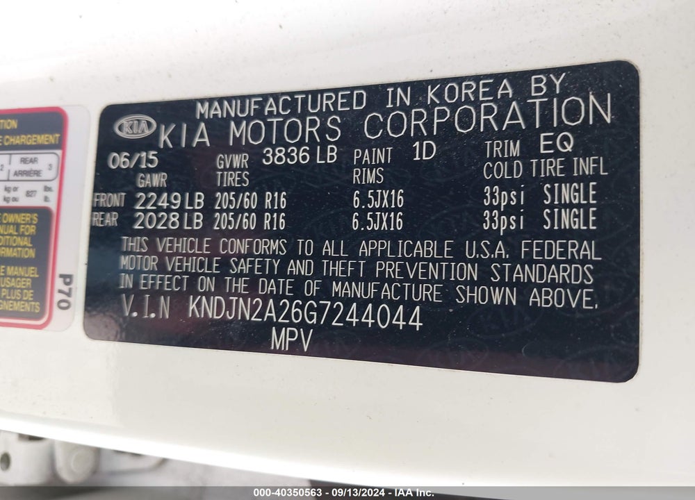 2016 KIA SOUL VIN: KNDJN2A26G7244044