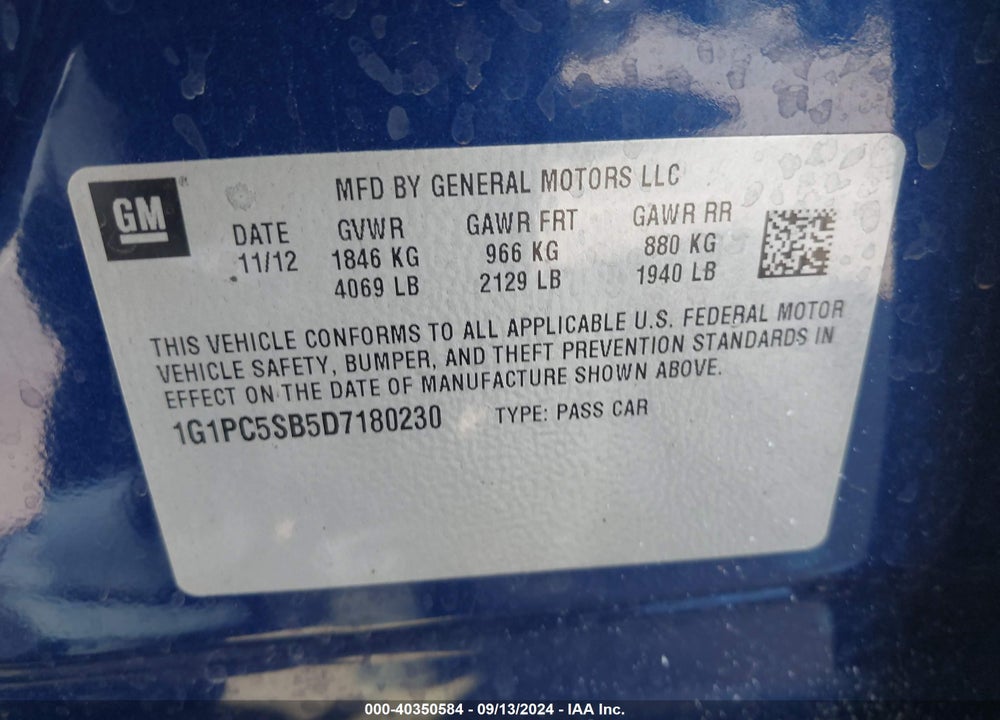 2013 CHEVROLET CRUZE 1LT AUTO VIN: 1G1PC5SB5D7180230