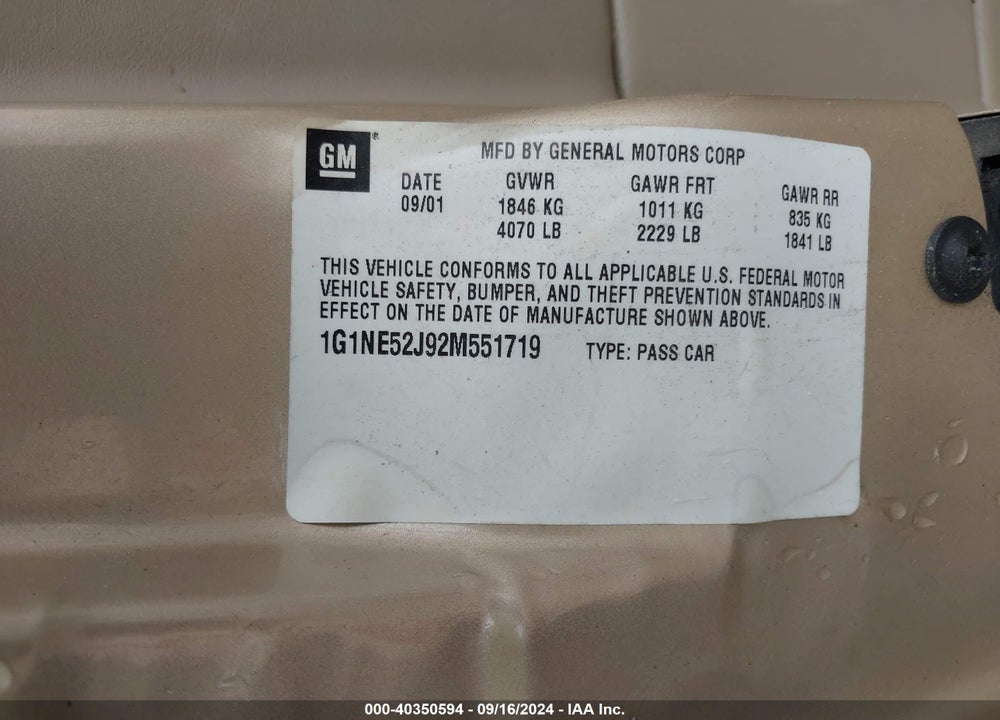 2002 CHEVROLET MALIBU LS VIN: 1G1NE52J92M551719