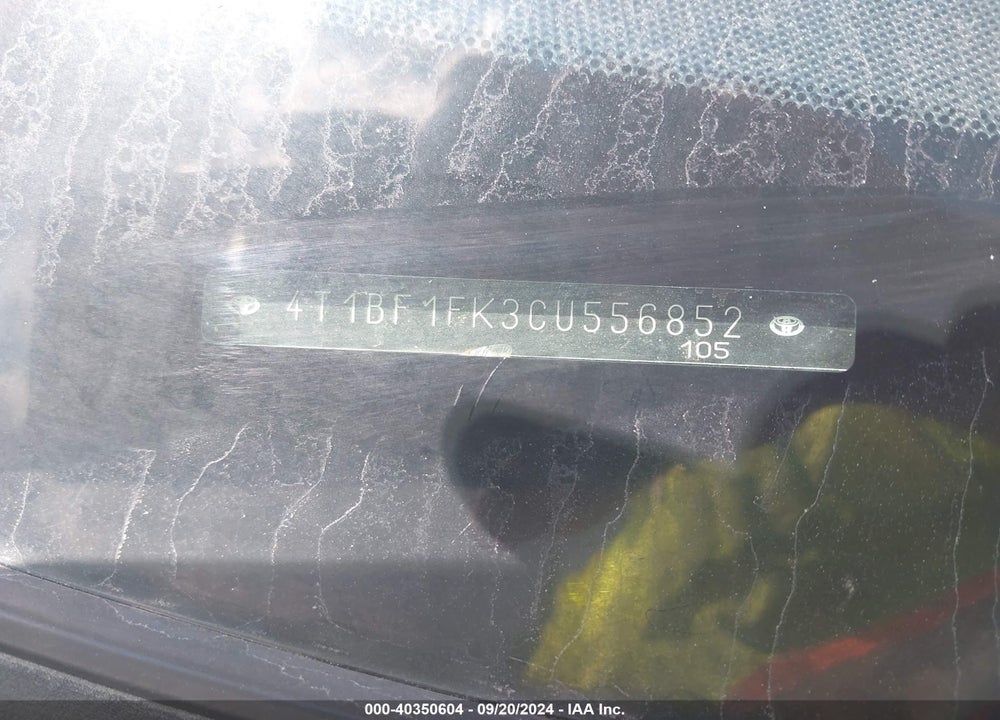 2012 TOYOTA CAMRY VIN: 4T1BF1FK3CU556852