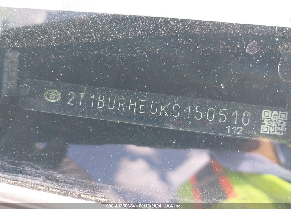 2019 TOYOTA COROLLA SE VIN: 2T1BURHE0KC150510