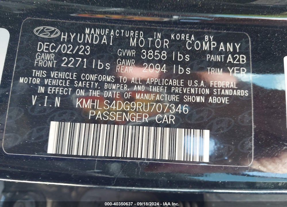 2024 HYUNDAI ELANTRA SEL VIN: KMHLS4DG9RU707346