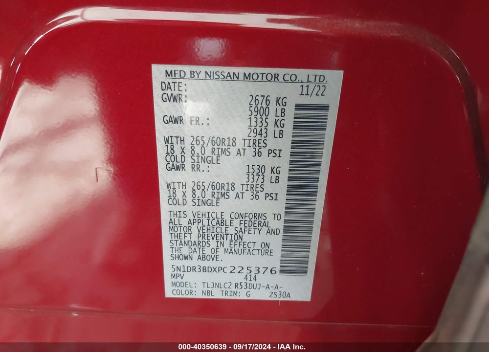 2023 NISSAN PATHFINDER ROCK CREEK 4WD VIN: 5N1DR3BDXPC225376