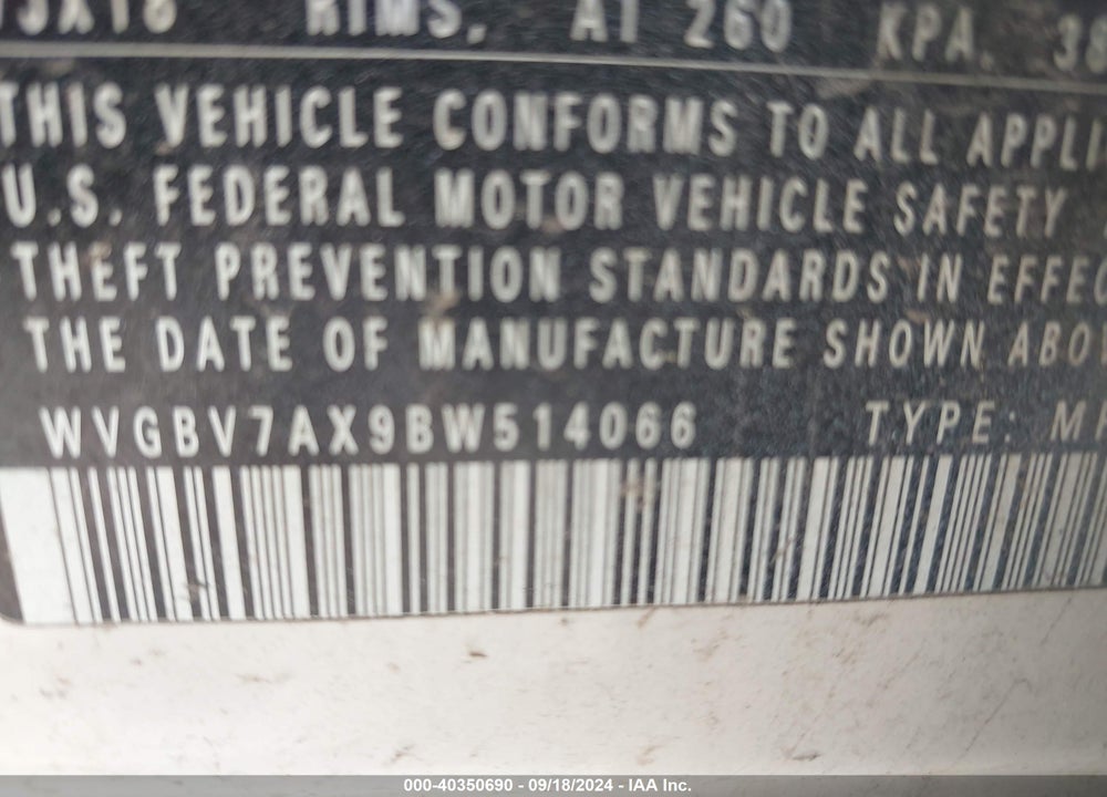 2011 VOLKSWAGEN TIGUAN SE VIN: WVGBV7AX9BW514066