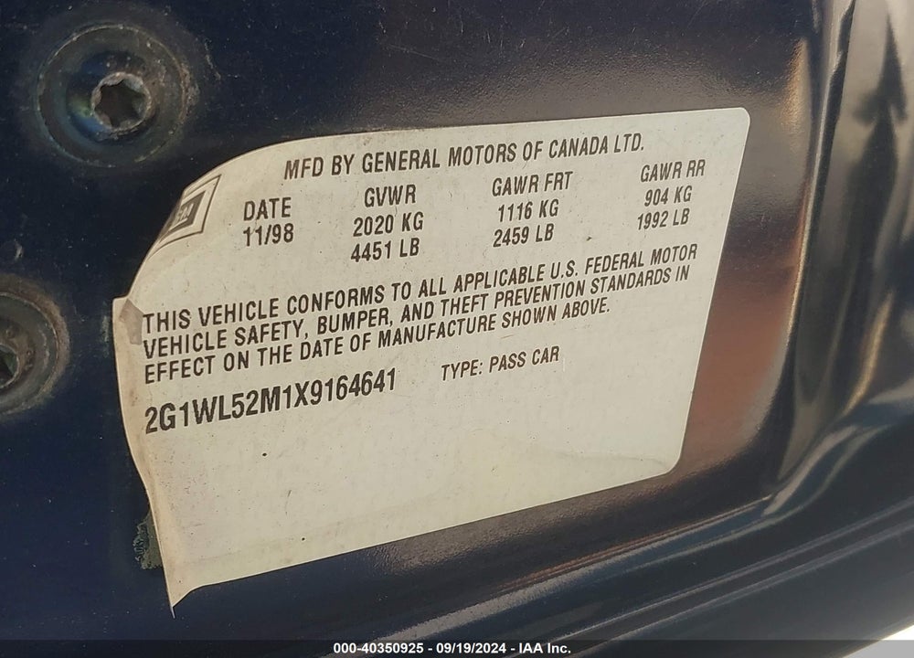 1999 CHEVROLET LUMINA VIN: 2G1WL52M1X9164641