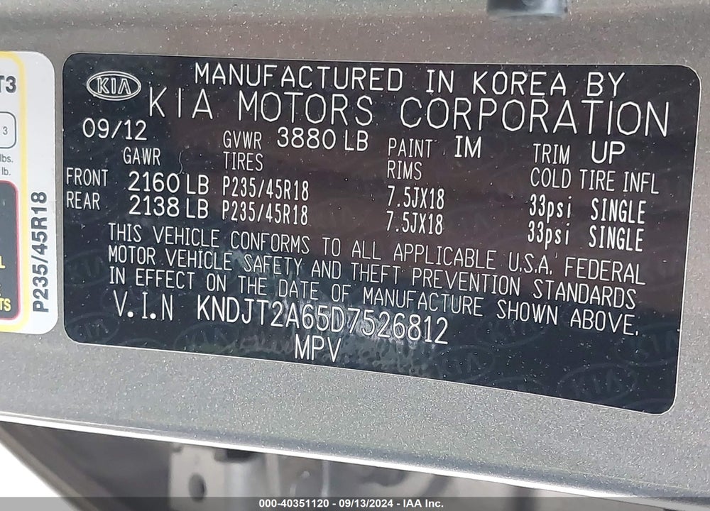 2013 KIA SOUL VIN: KNDJT2A65D7526812