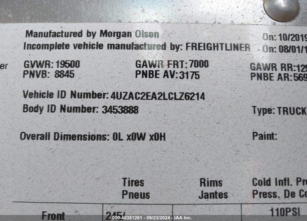 2020 FREIGHTLINER MT45G VIN: 4UZAC2EA2LCLZ6214