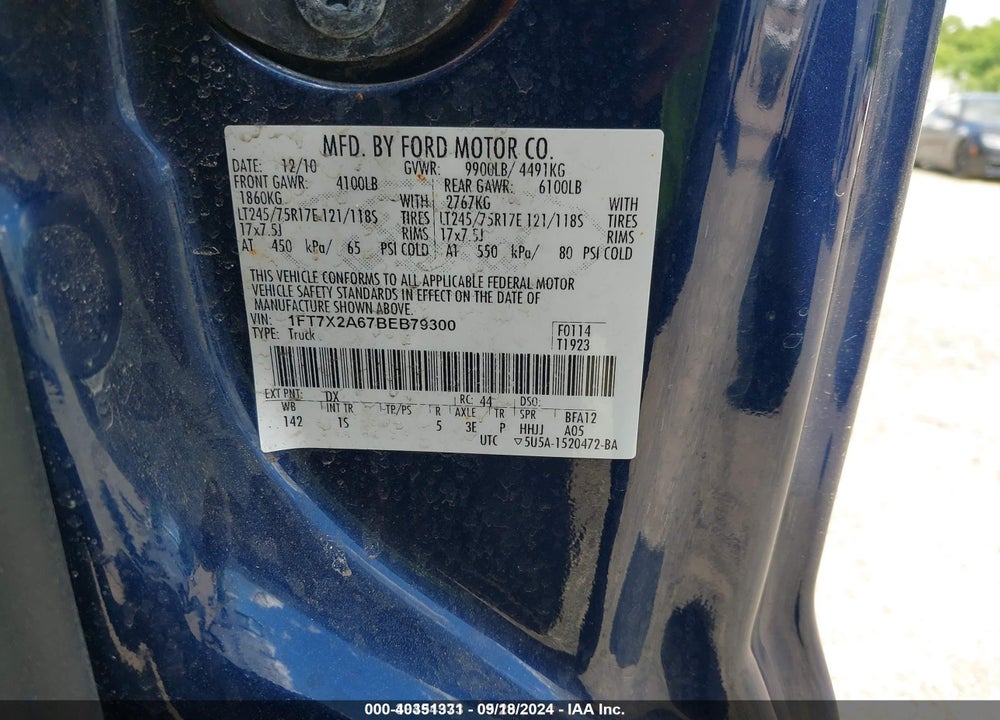 2011 FORD F-250 XL VIN: 1FT7X2A67BEB79300