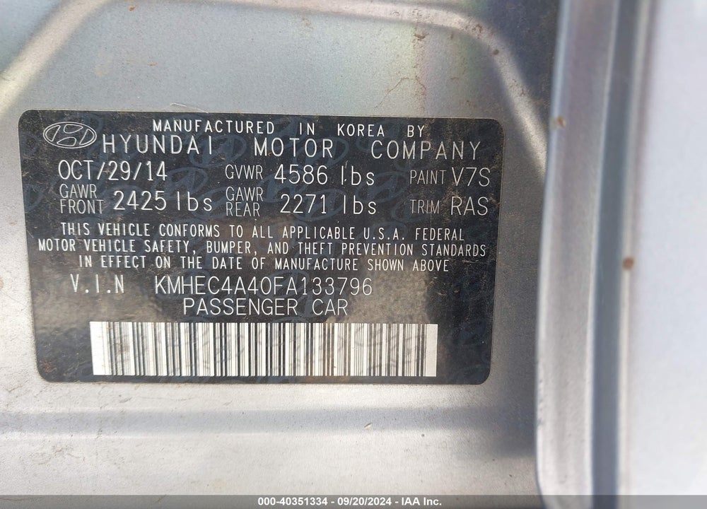 2015 HYUNDAI SONATA HYBRID VIN: KMHEC4A40FA133796