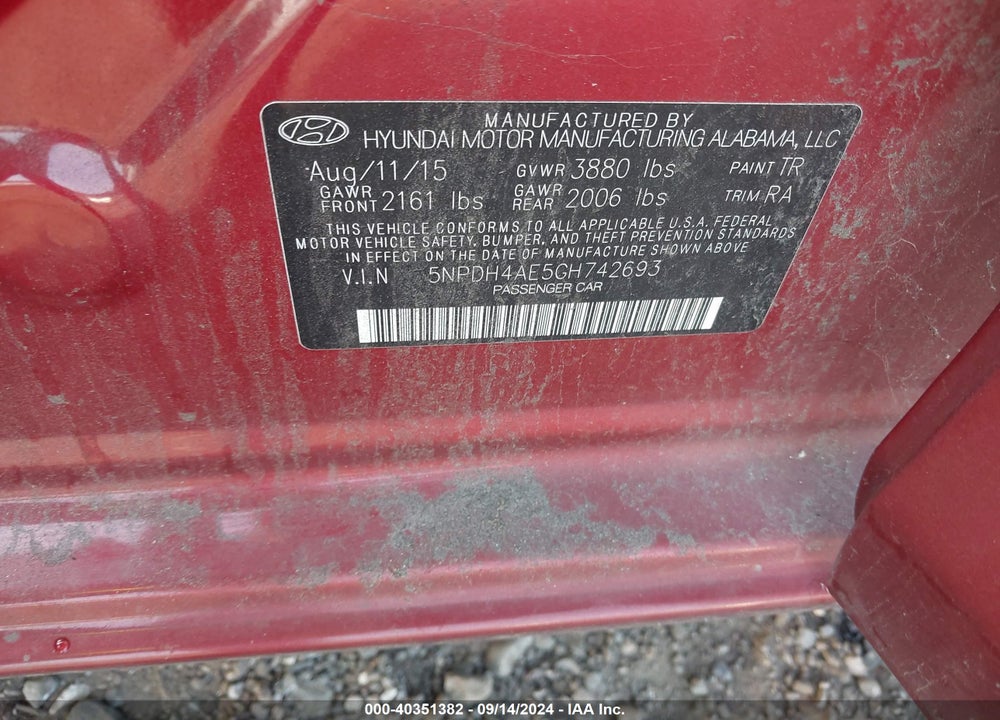2016 HYUNDAI ELANTRA SE VIN: 5NPDH4AE5GH742693