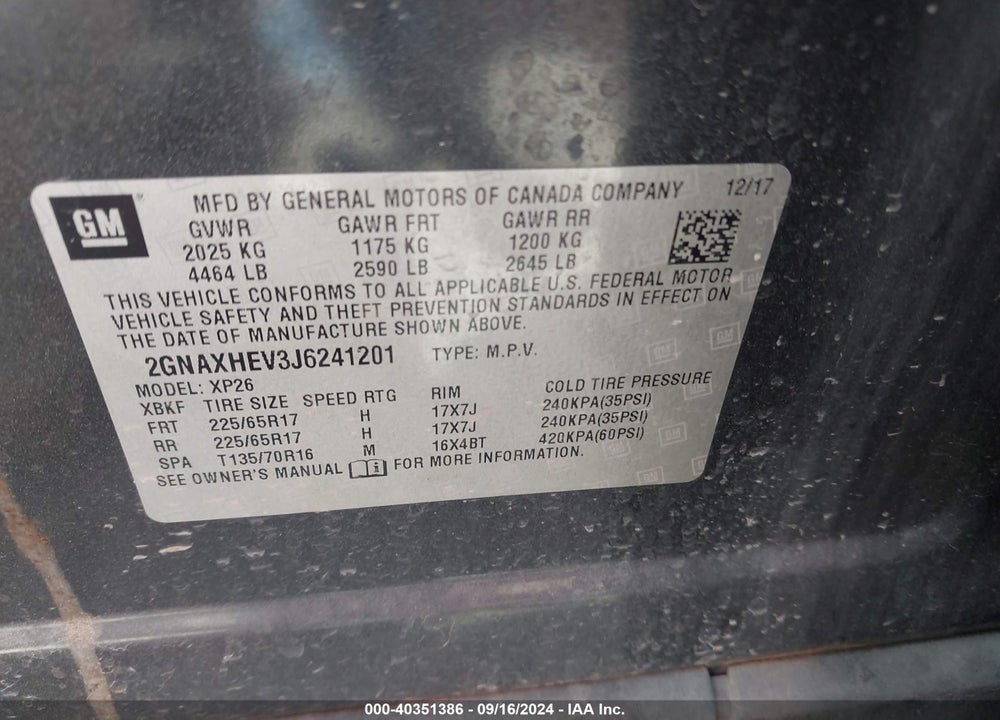 2018 CHEVROLET EQUINOX LS VIN: 2GNAXHEV3J6241201