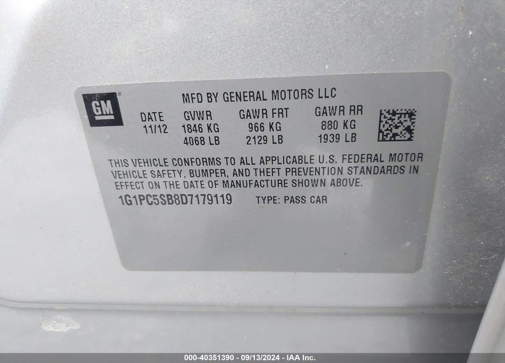 2013 CHEVROLET CRUZE 1LT AUTO VIN: 1G1PC5SB8D7179119
