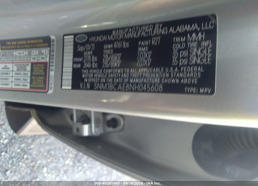 2022 HYUNDAI TUCSON SEL VIN: 5NMJBCAE8NH045608