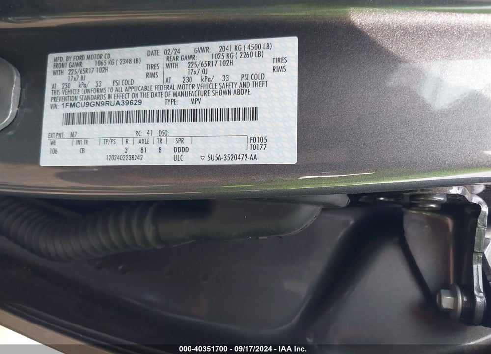 2024 FORD ESCAPE ACTIVE VIN: 1FMCU9GN9RUA39629