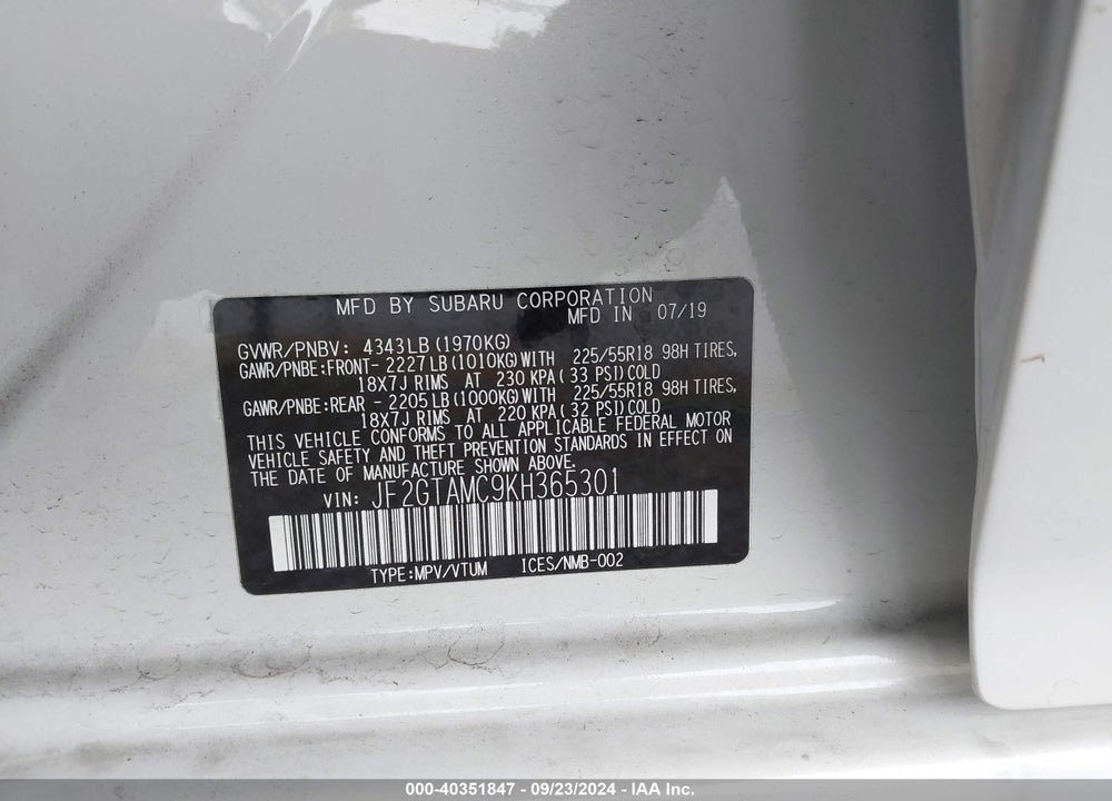 2019 SUBARU CROSSTREK 2.0I LIMITED VIN: JF2GTAMC9KH365301