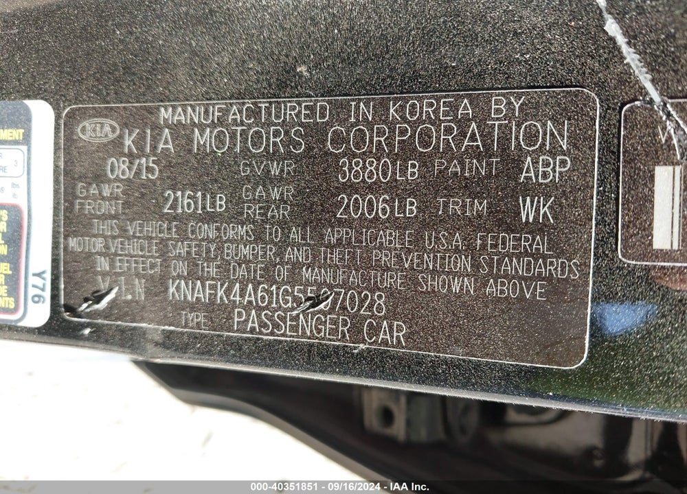 2016 KIA FORTE LX VIN: KNAFK4A61G5507028