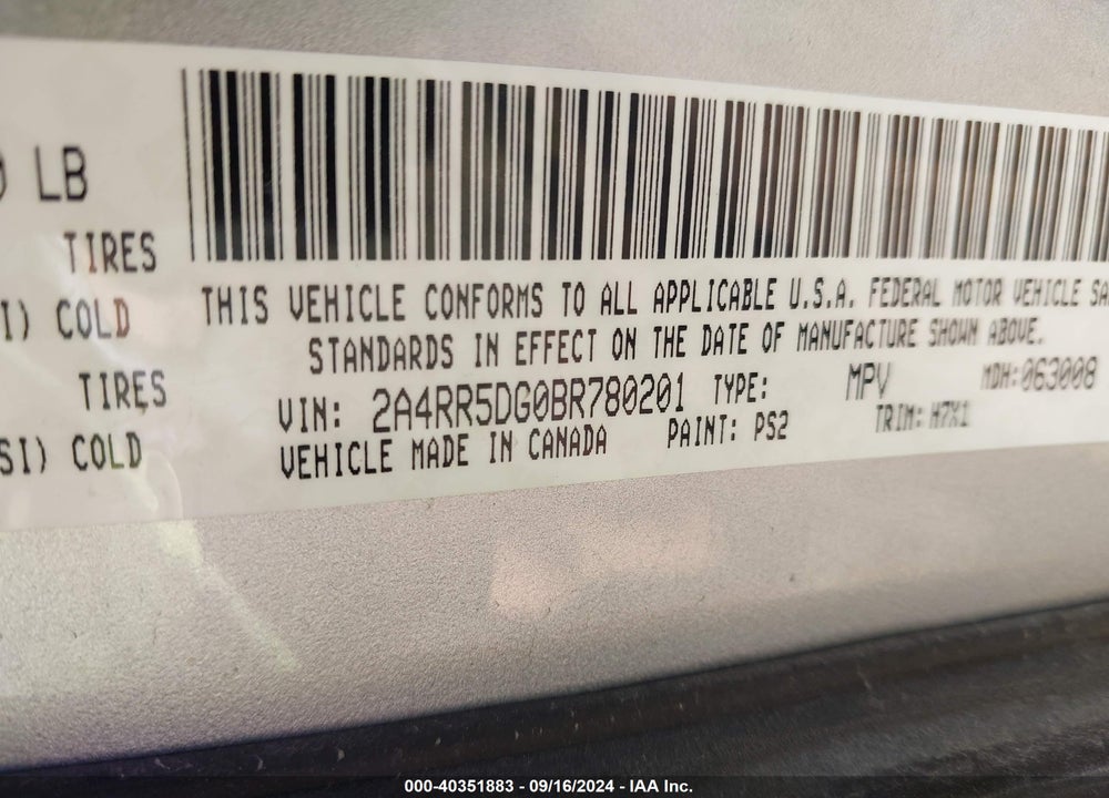 2011 CHRYSLER TOWN & COUNTRY TOURING VIN: 2A4RR5DG0BR780201