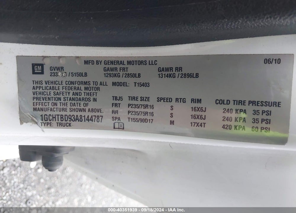 2010 CHEVROLET COLORADO WORK TRUCK VIN: 1GCHTBD93A8144787