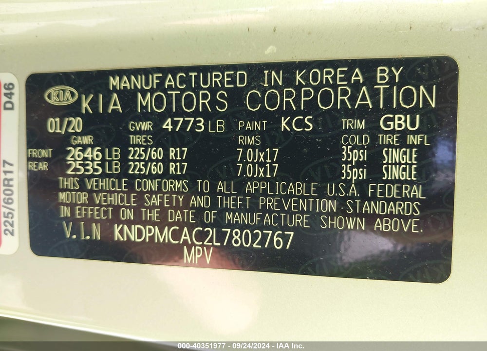 2020 KIA SPORTAGE LX VIN: KNDPMCAC2L7802767