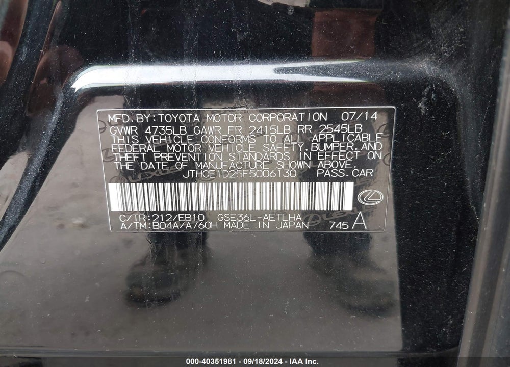 2015 LEXUS IS 350 VIN: JTHCE1D25F5006130