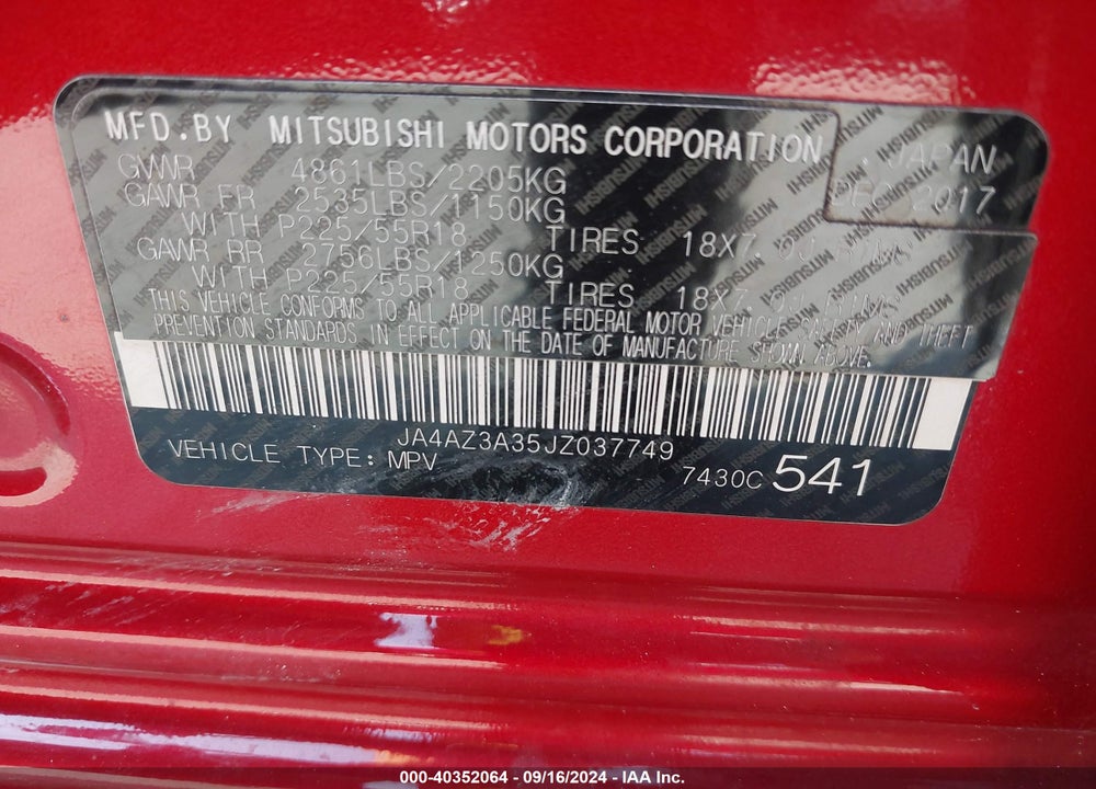 2018 MITSUBISHI OUTLANDER SE VIN: JA4AZ3A35JZ037749