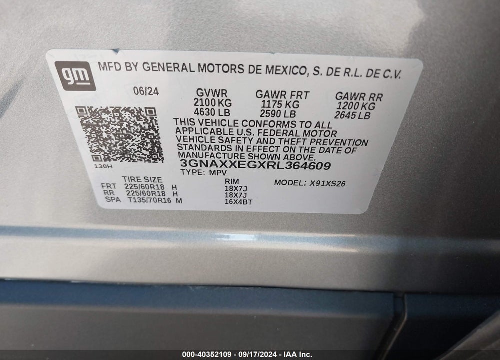 2024 CHEVROLET EQUINOX AWD PREMIER VIN: 3GNAXXEGXRL364609