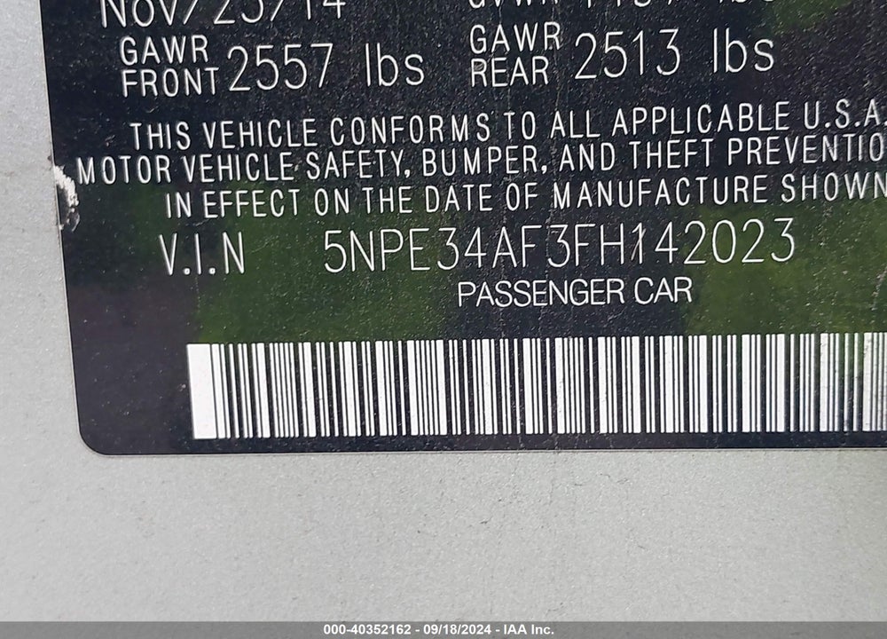 2015 HYUNDAI SONATA SPORT VIN: 5NPE34AF3FH142023