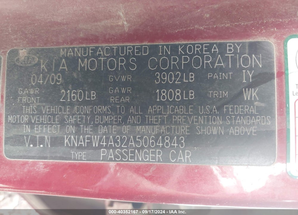 2010 KIA FORTE SX VIN: KNAFW4A32A5064843